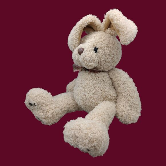 Vtg Tan Curly Fur Bunny Rabbit Plush Padded Paws Stuffed Animal Comfort Toy - Picture 1 of 9